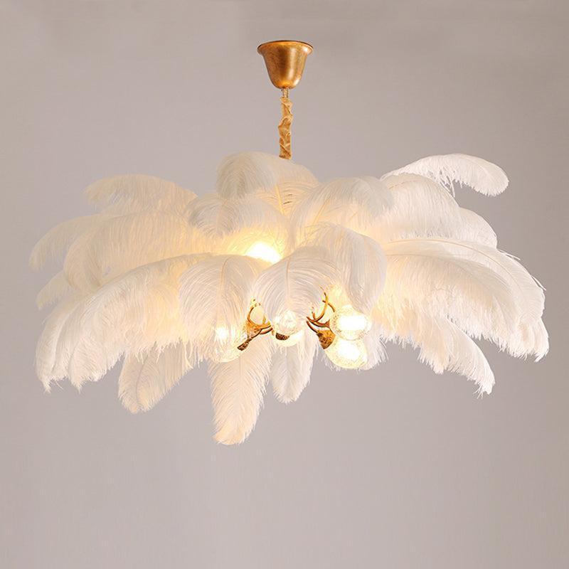 Luster Gaze Veridian Plume Brass Feather Chandelier - Background Shot