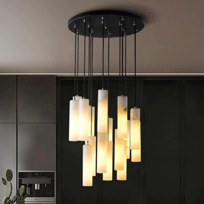 Alabaster Modern Cylindrical Round Chandelier 79"H