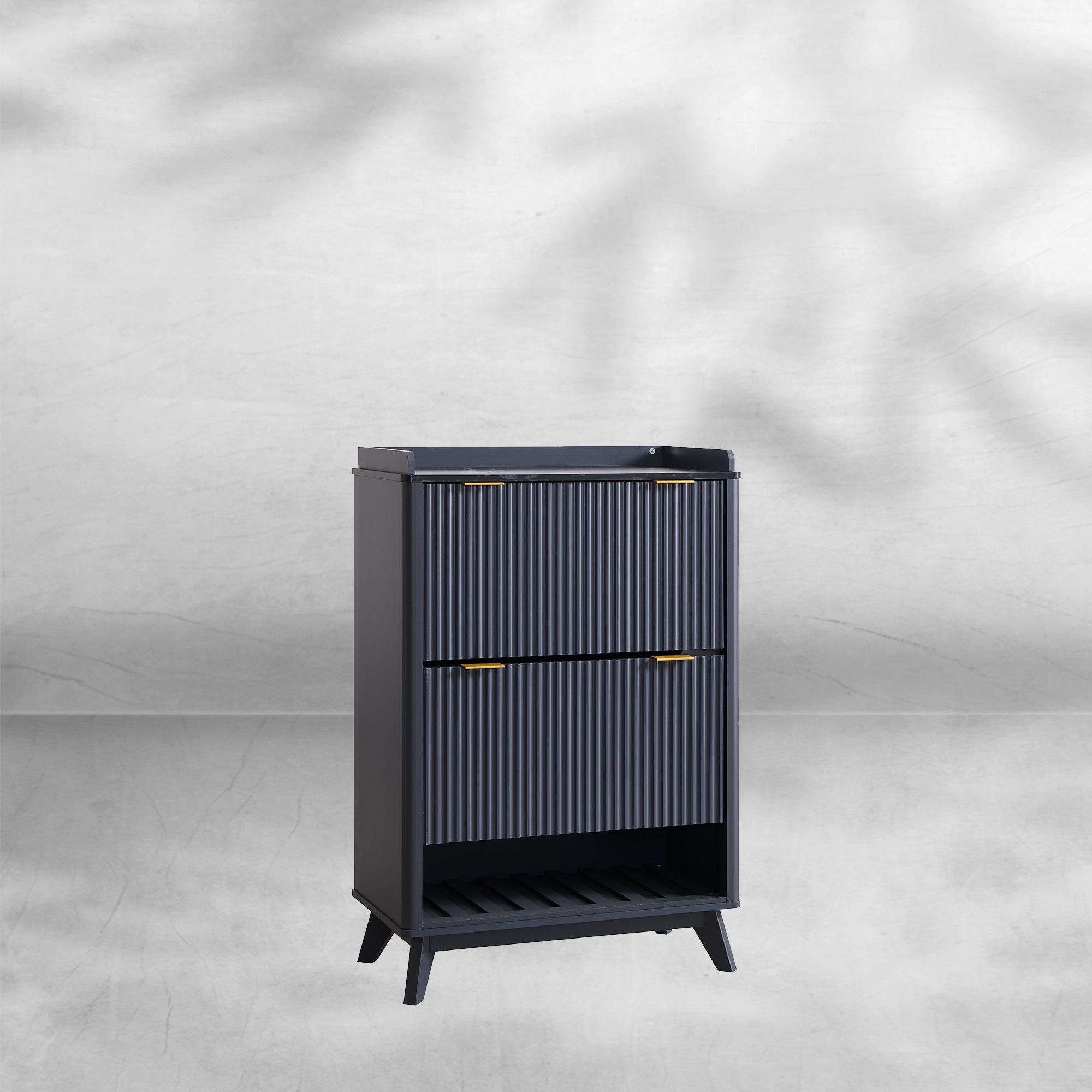 Fluted Shoe Storage Cabinet 32" Slim Stylish Entryway Organizer