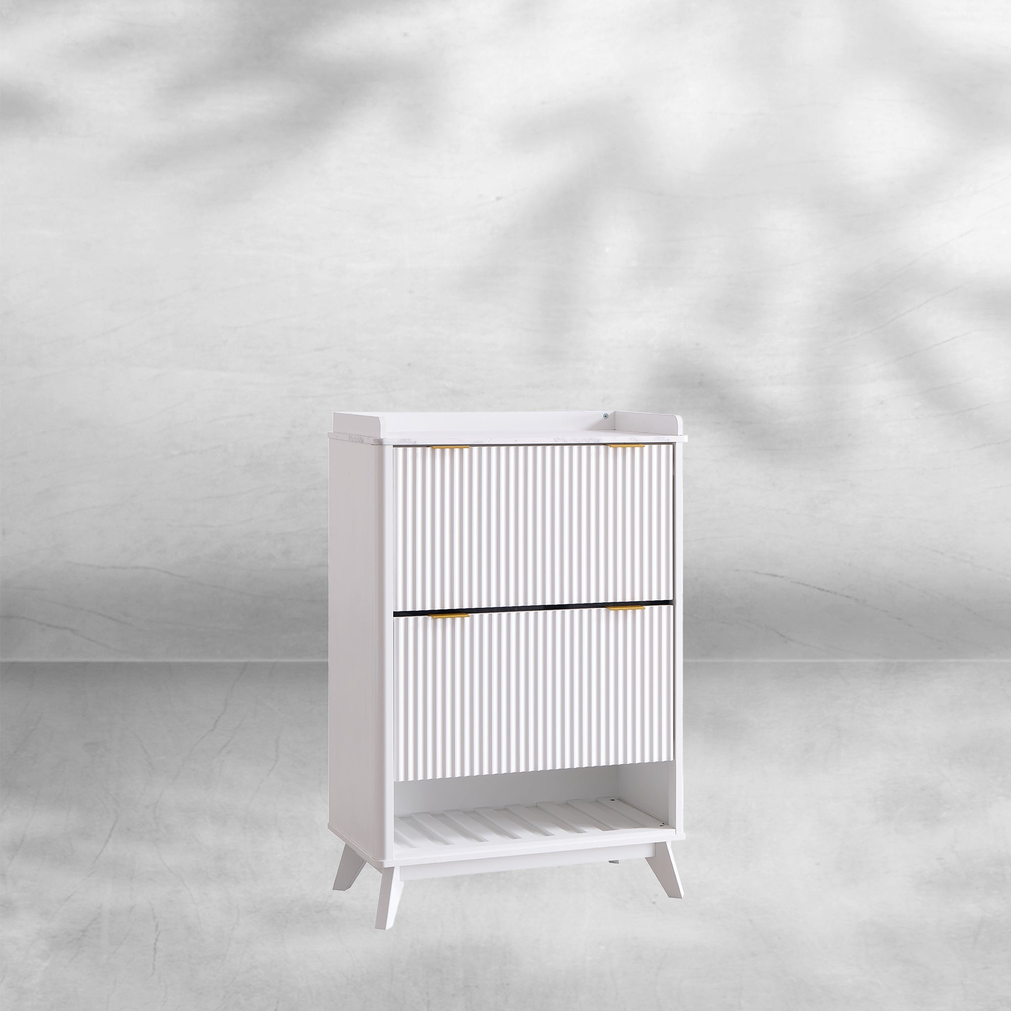Fluted Shoe Storage Cabinet 32" Slim Stylish Entryway Organizer