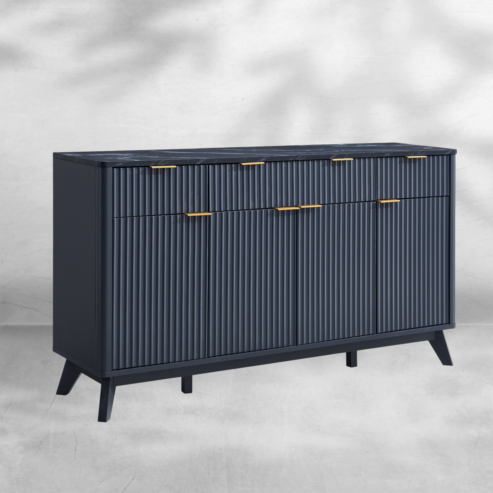 60" White Fluted Buffet Sideboard Cabinet with Storage
