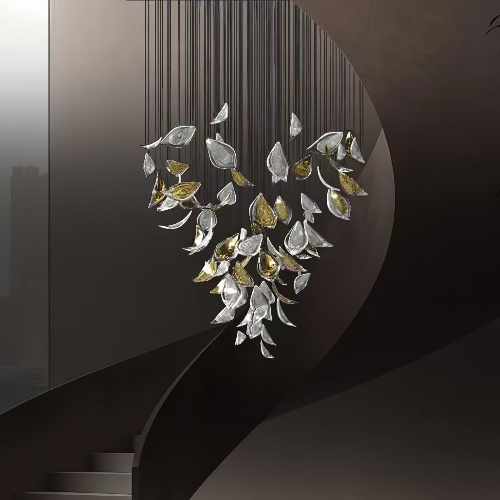 Floating Leaves Meteor Shower Crystal Spiral Chandelier