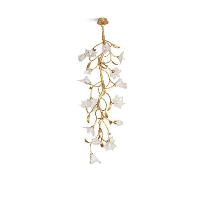 Luster Gaze Botanical Bloom Brass Chandelier - American transitional great room with cathedral ceiling
