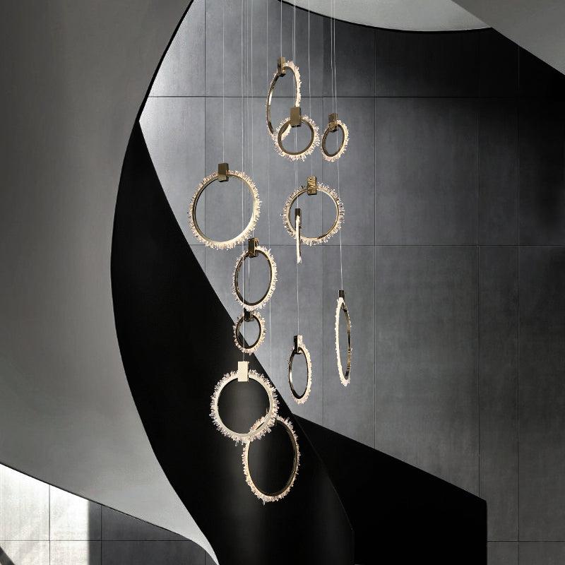 Besy Crystal Champagne Gold Staircase Chandelier