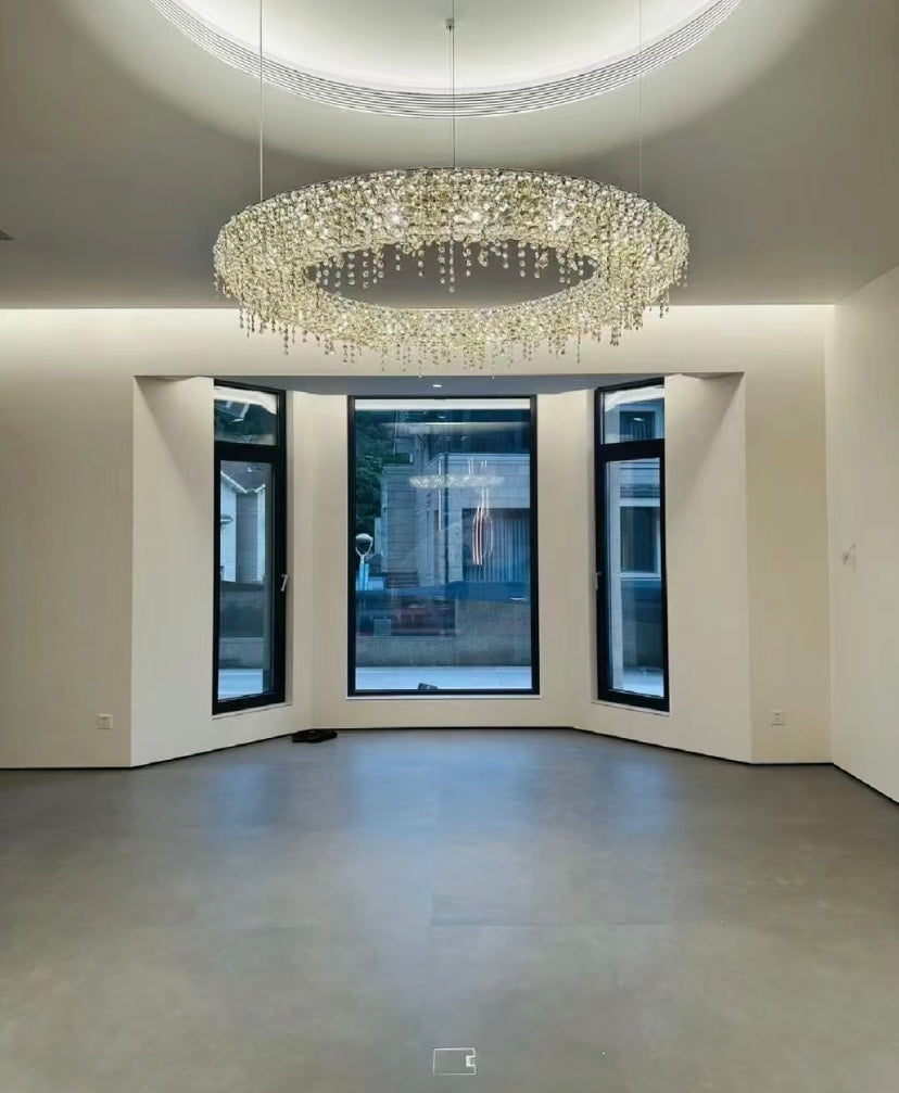 Unique Eccentric Circle Colorful Crystal Beads Chandelier Luxury Ceiling Lamp for  Living/Dining Room