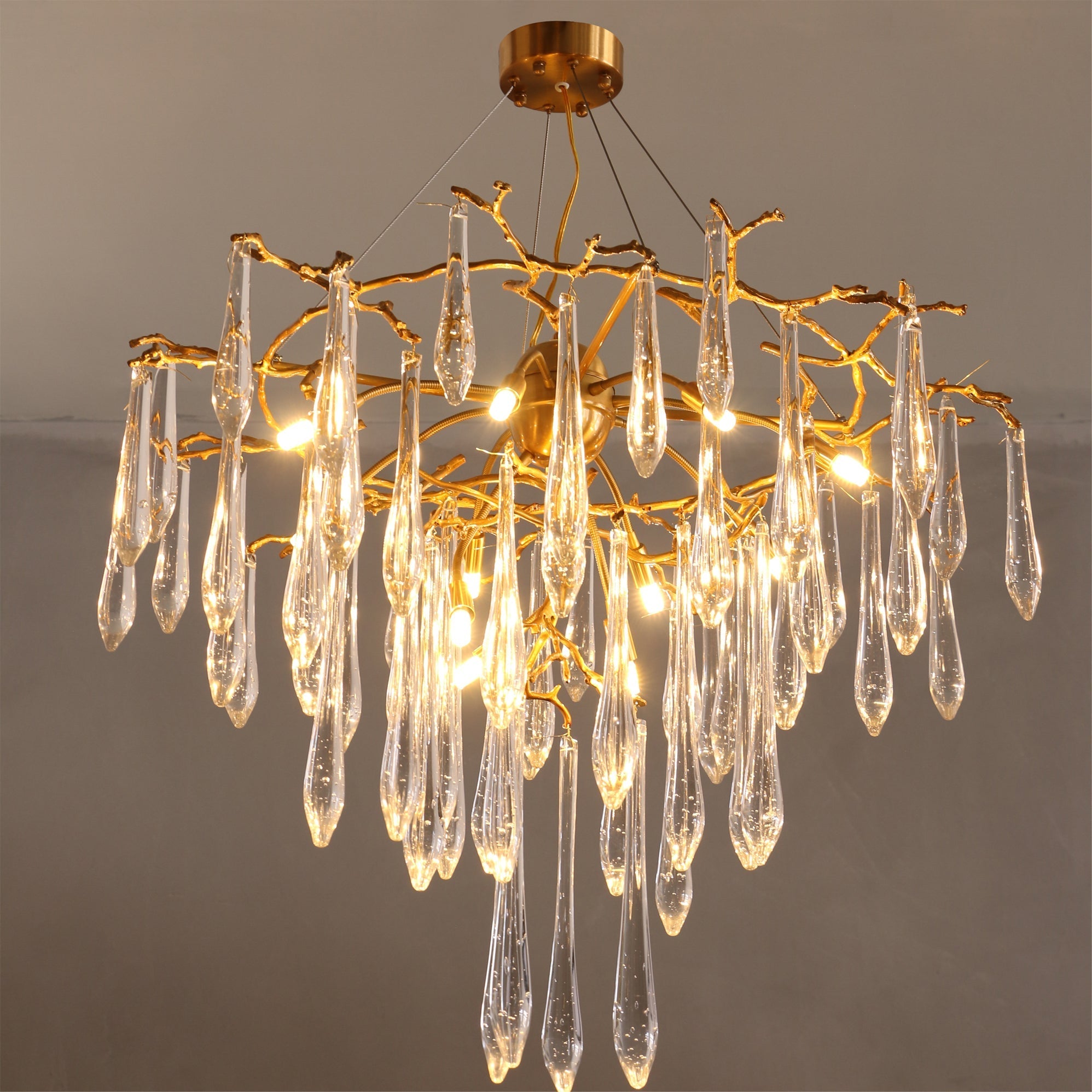 Icicle Branch Brass Crystal Chandelier