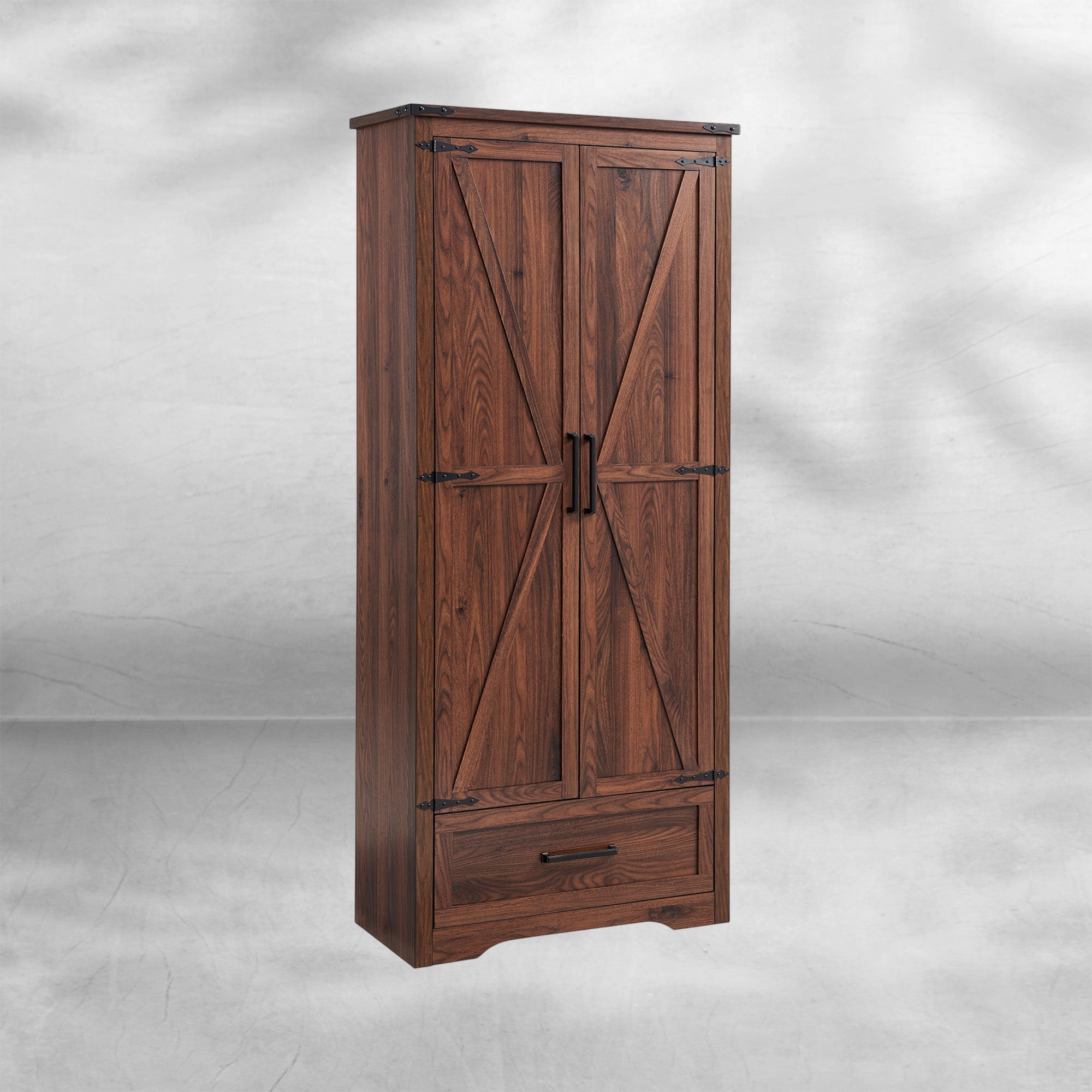 72" Farmhouse Kitchen Pantry Cabinet with Adjustable Shelves and Barn Doors