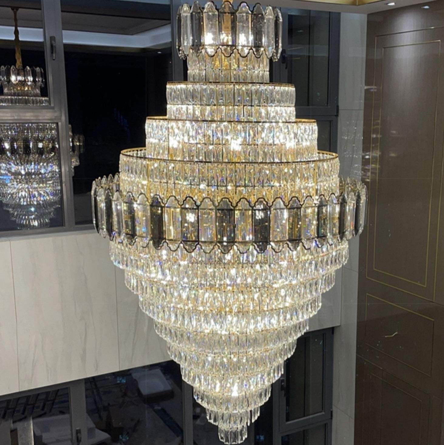 Luster Gaze Grand Radiance Round K9 Crystal Chandelier - grand American estate foyer