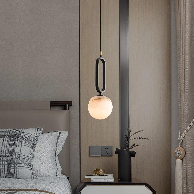 Alabaster Sphere Pendant Lights Bed