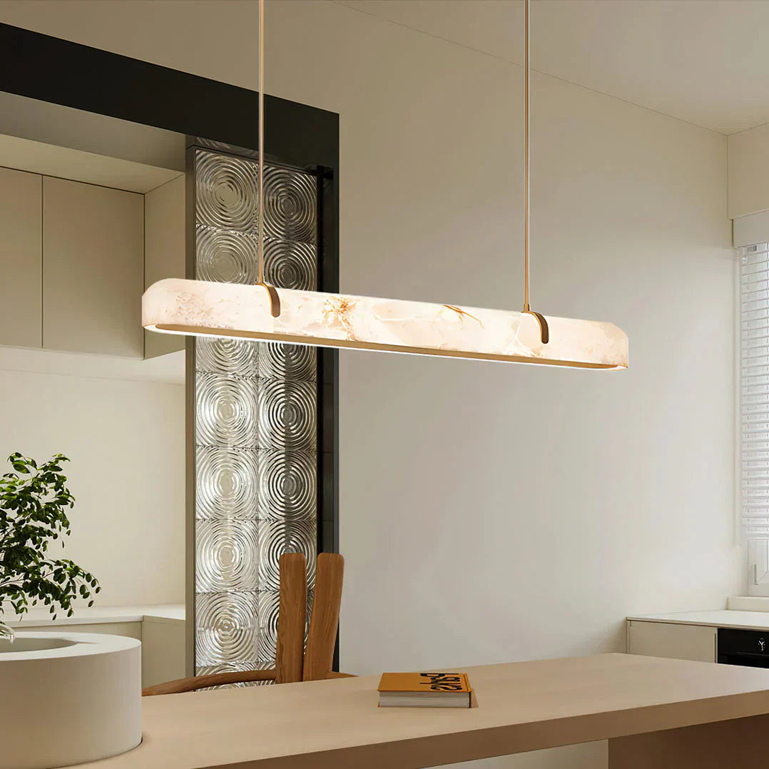 Linear Alabaster Chandelier, Kitchen Island Pendant Light - Luster Gaze