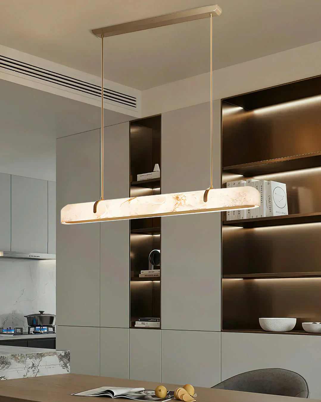 Linear Alabaster Chandelier, Kitchen Island Pendant Light - Luster Gaze