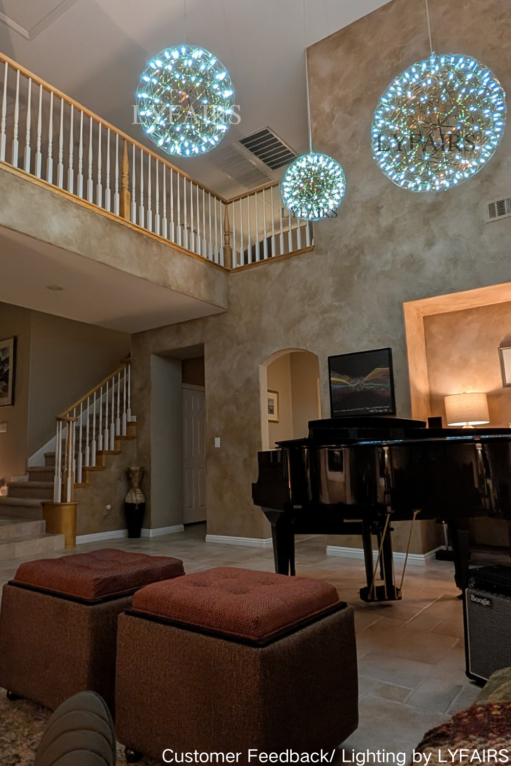 Round Starry Sky Chandelier Light Fire Ball Ceiling Lighting for Living Room/Cottage/High-ceiling