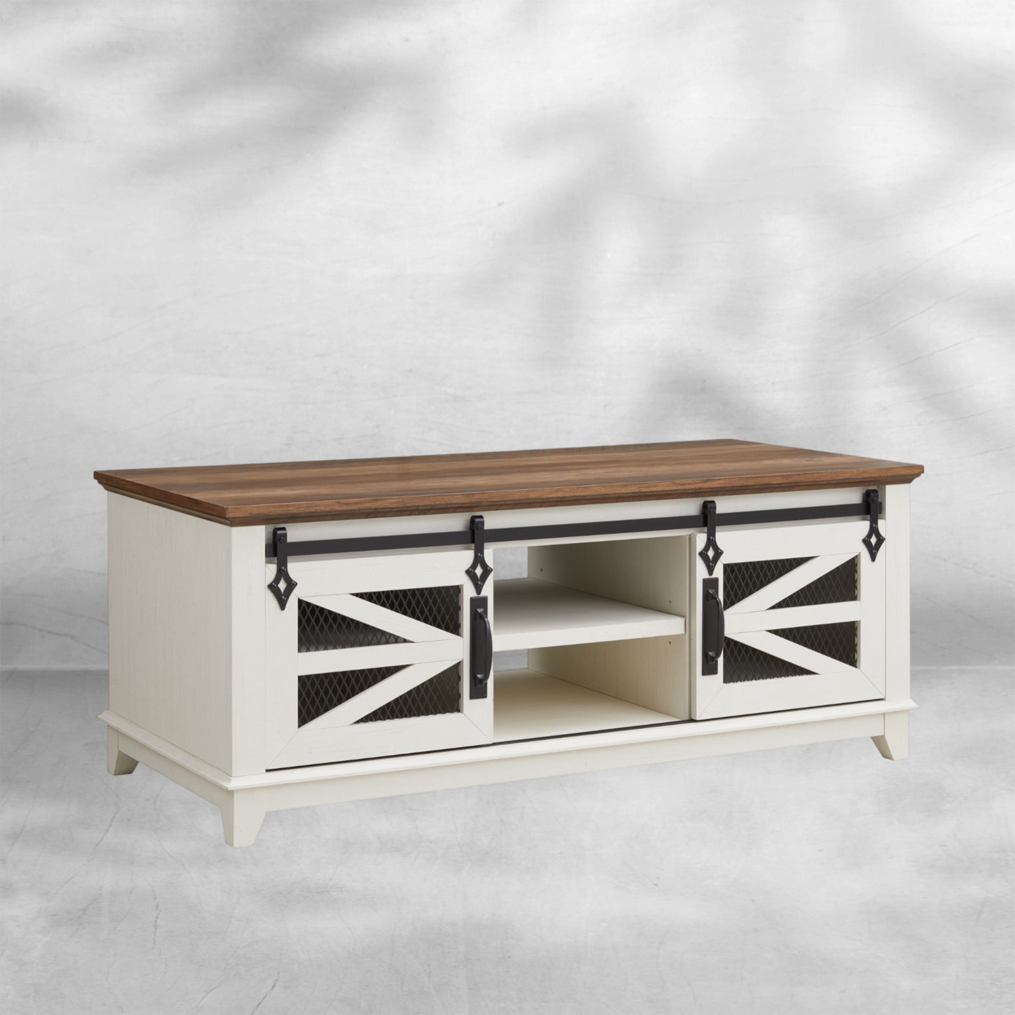 48'' Farmhouse Coffee Table with Storage and Sliding Barn Doors