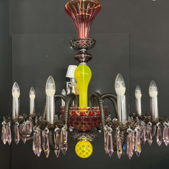 8 Light Black Satin Finished Flannel Grey Chandelier