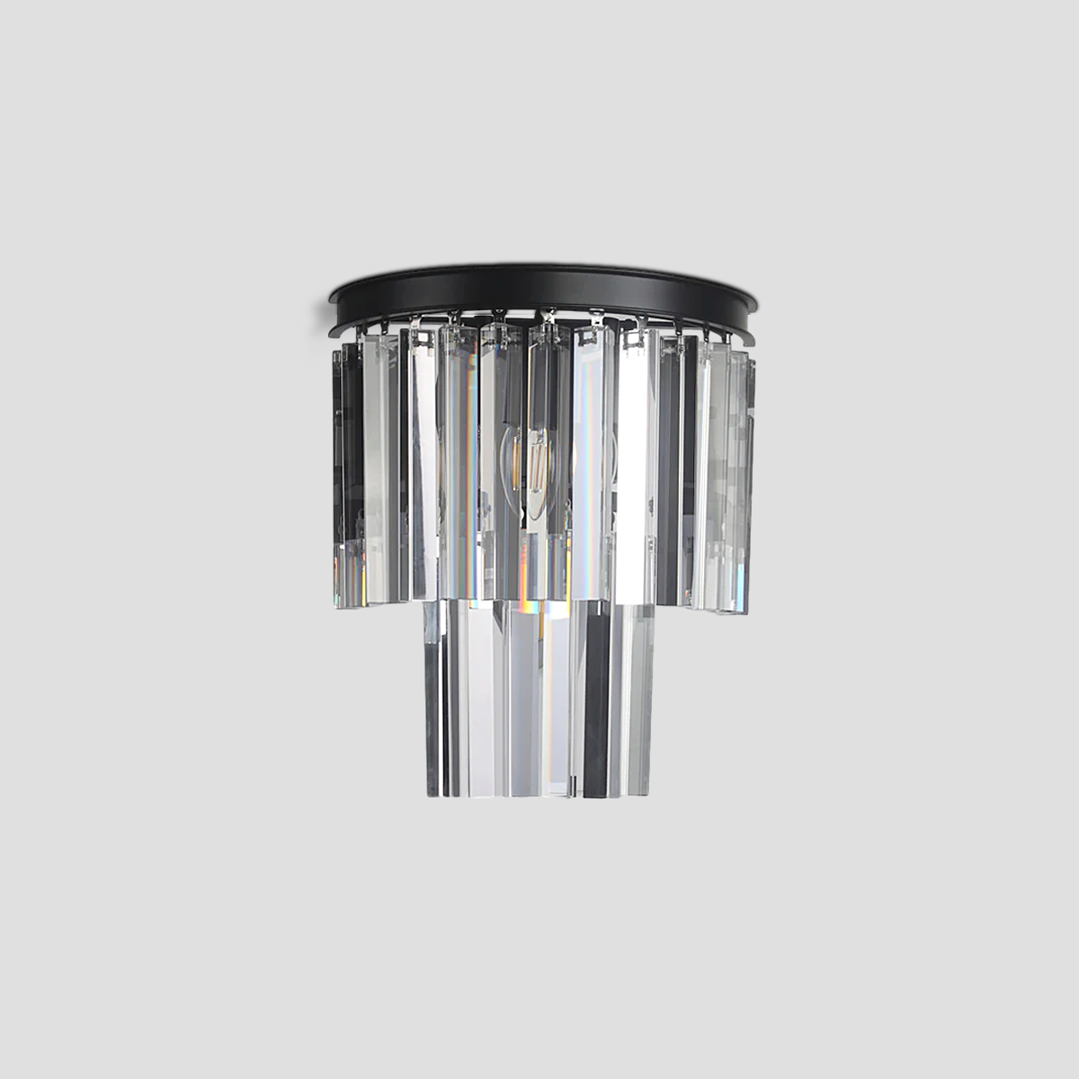 1920s Tedem 2-Tier Crystal Semi-Round Sconce