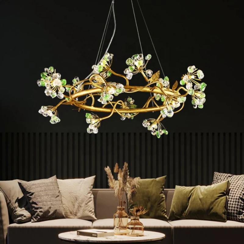 Modes Brass Ring Stone Flower Chandelier - Luster Gaze