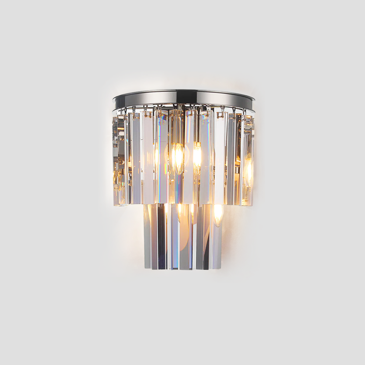 1920s Tedem 2-Tier Crystal Semi-Round Sconce
