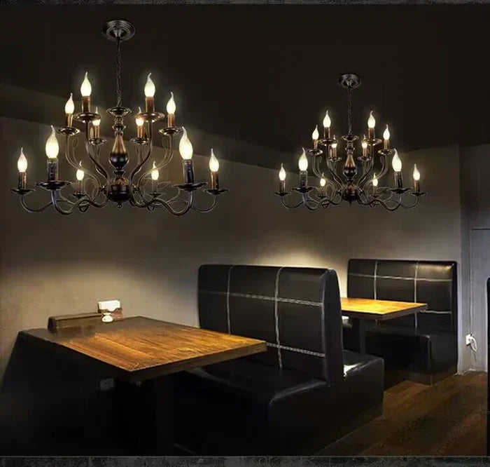 Multi Layer Iron Chandelier with Electronic Candles in Vintage Country Style for Living Room Cafe and Study