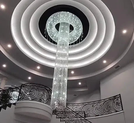 Luster Gaze Extra Large Flush Mount Silver Waterfall Luxury Ceiling Crystal Chandelier for High-ceiling Living Room/Duplex Hall - grand American estate foyer