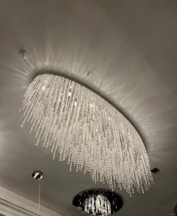 Modern Luxury Tassel Flush Mount Oval/Round Crystal Chandelier Set for Living Room/Bedroom/Dining Room