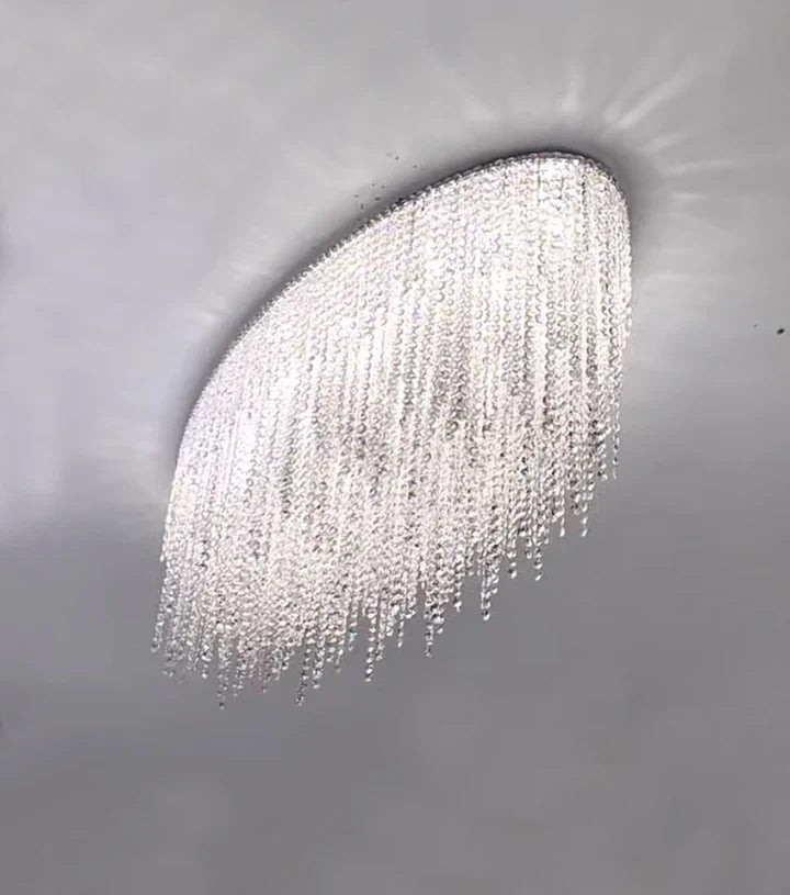 Modern Luxury Tassel Flush Mount Oval/Round Crystal Chandelier Set for Living Room/Bedroom/Dining Room