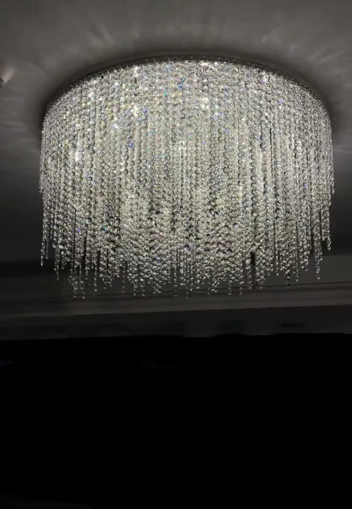Modern Luxury Tassel Flush Mount Oval/Round Crystal Chandelier Set for Living Room/Bedroom/Dining Room