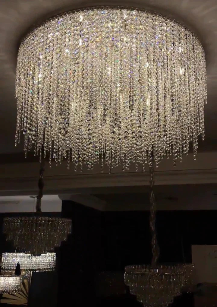 Modern Luxury Tassel Flush Mount Oval/Round Crystal Chandelier Set for Living Room/Bedroom/Dining Room