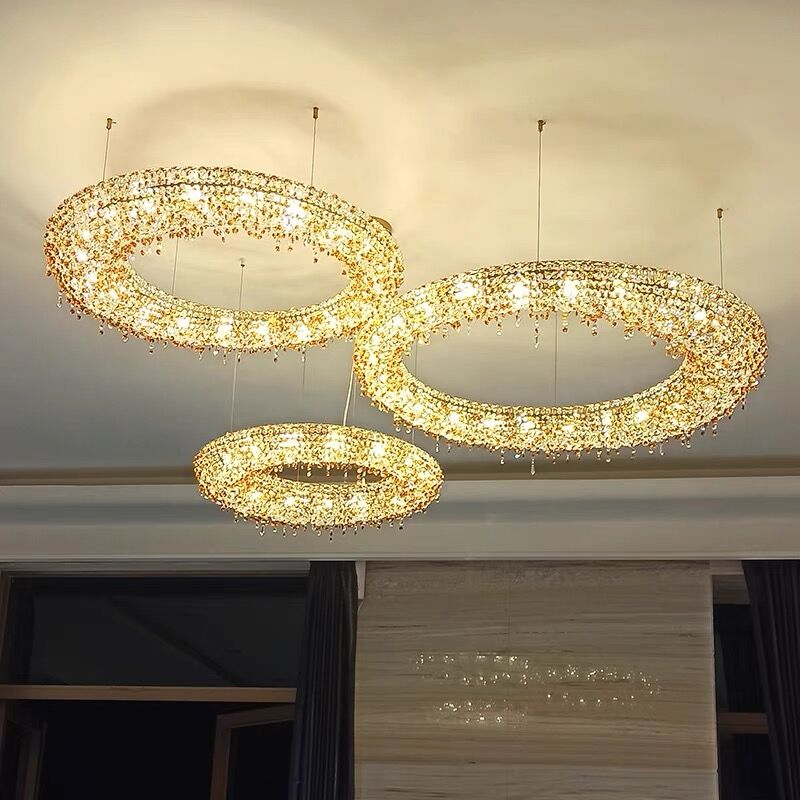 Unique Eccentric Circle Colorful Crystal Beads Chandelier Luxury Ceiling Lamp for  Living/Dining Room