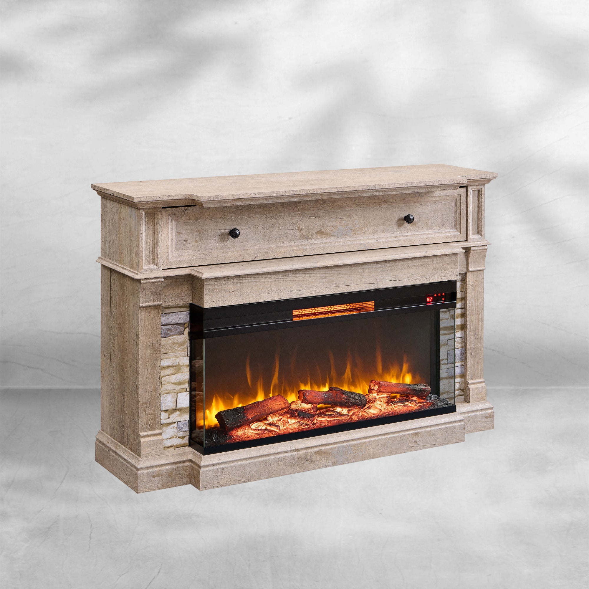 52" Electric Fireplace TV Stand with 3-Side Glass