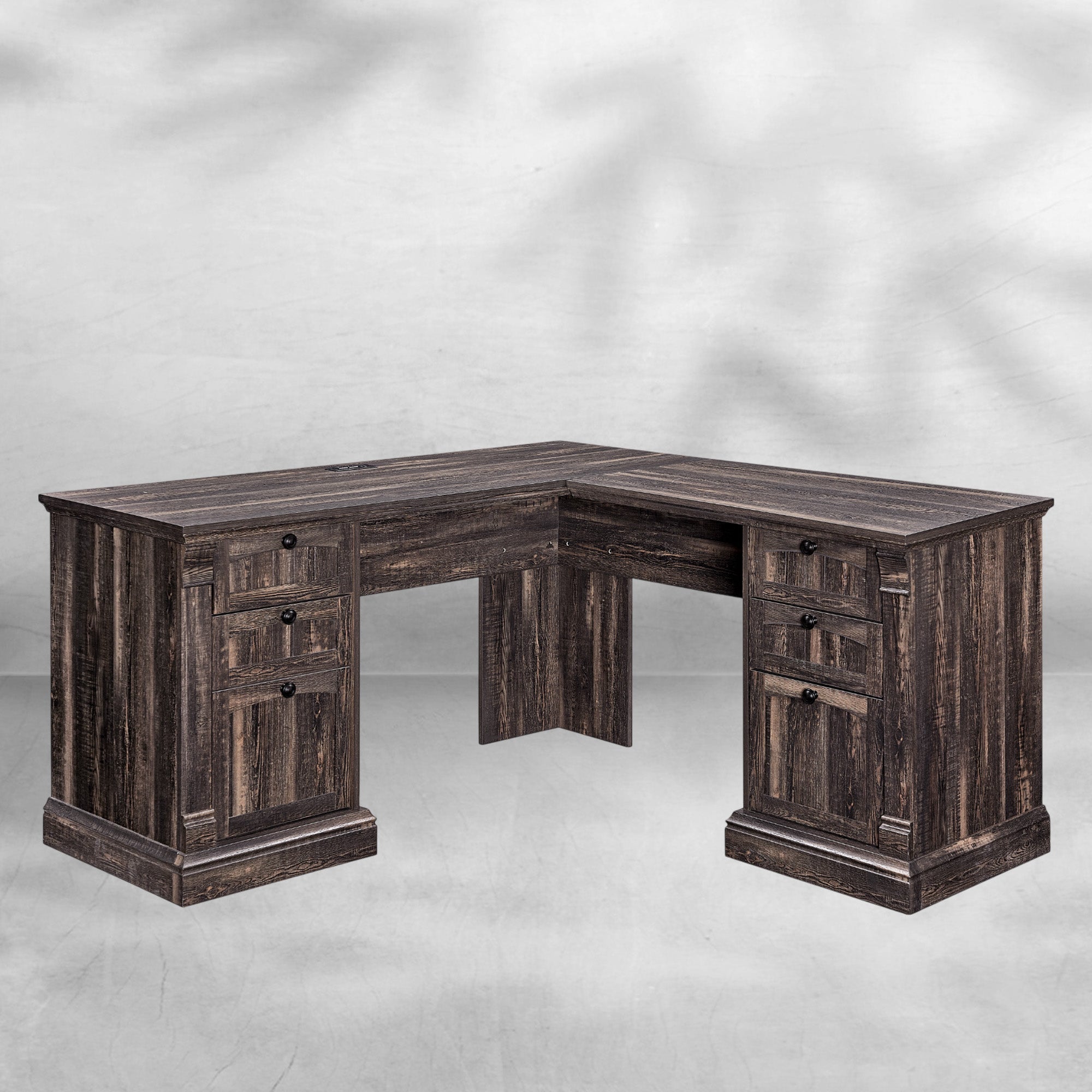 Farmhouse Rustic 60" L-Shaped Executive Desk with Charging Station