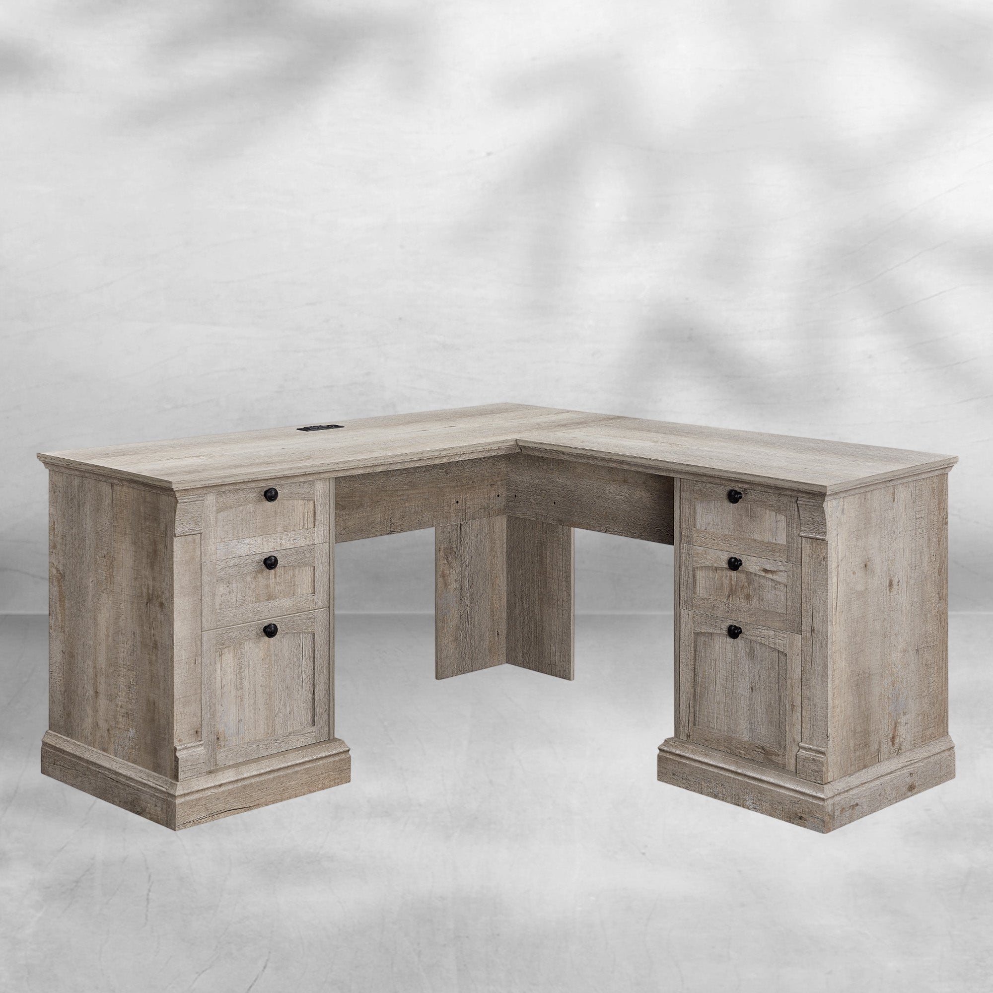 Farmhouse Rustic 60" L-Shaped Executive Desk with Charging Station