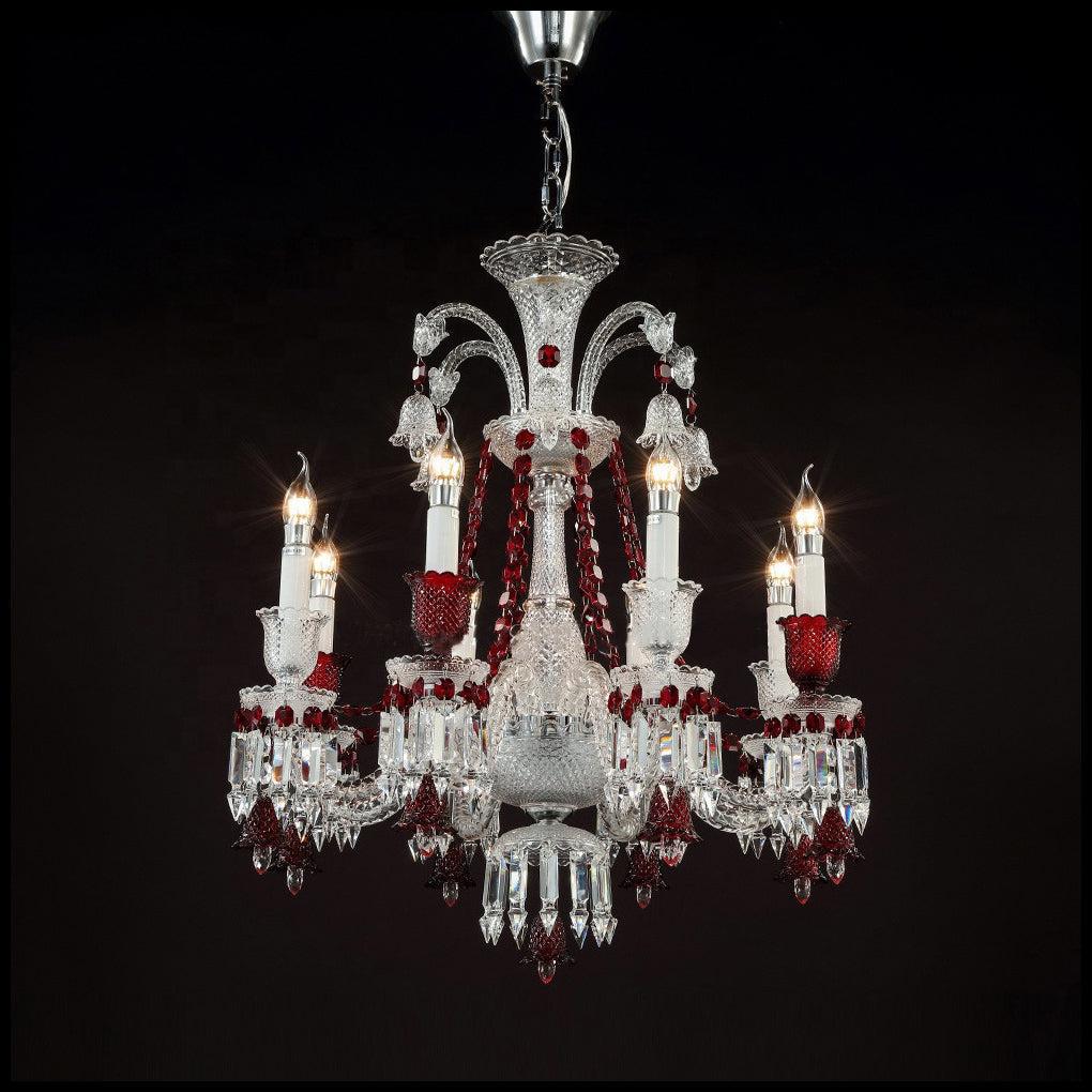 Luster Gaze Crimson Radiance 8-Light Grand Chandelier - dramatic American stairwell with soaring ceiling