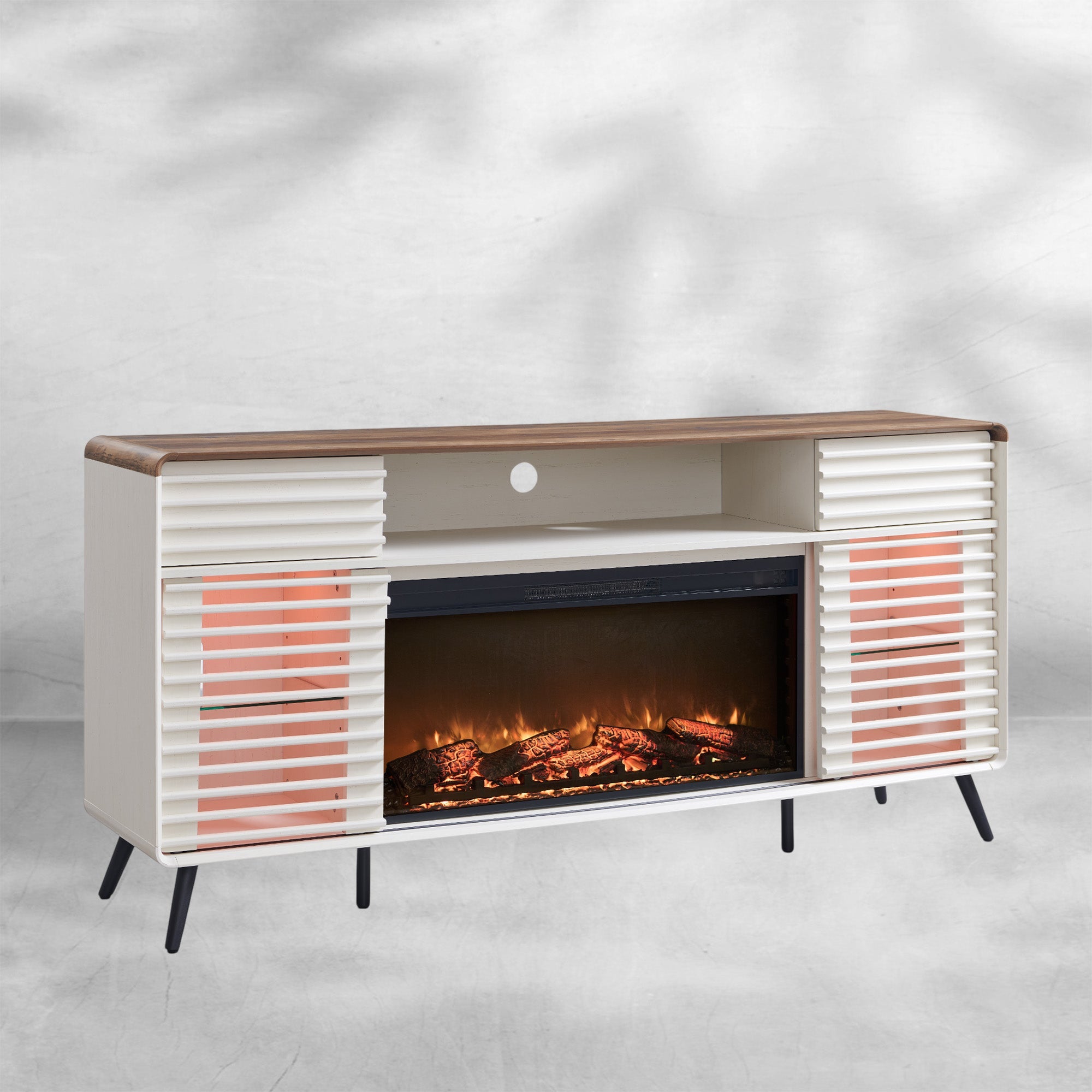 Mid Century Modern Fireplace TV Stand for 80 Inch TV