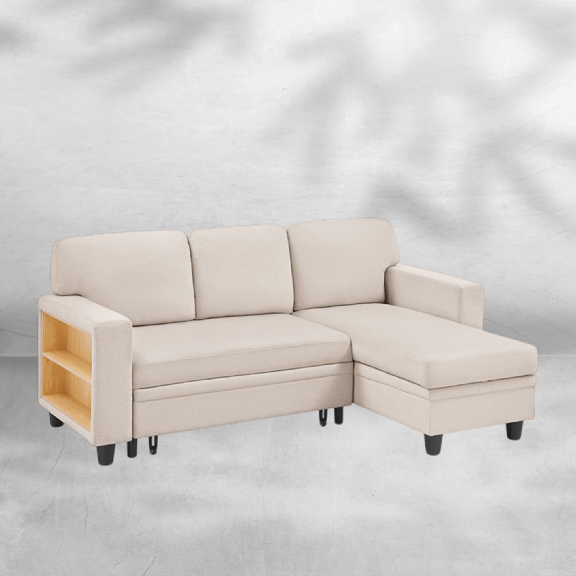 Beige 80-Inch Sleeper Sofa Bed with Storage Chaise