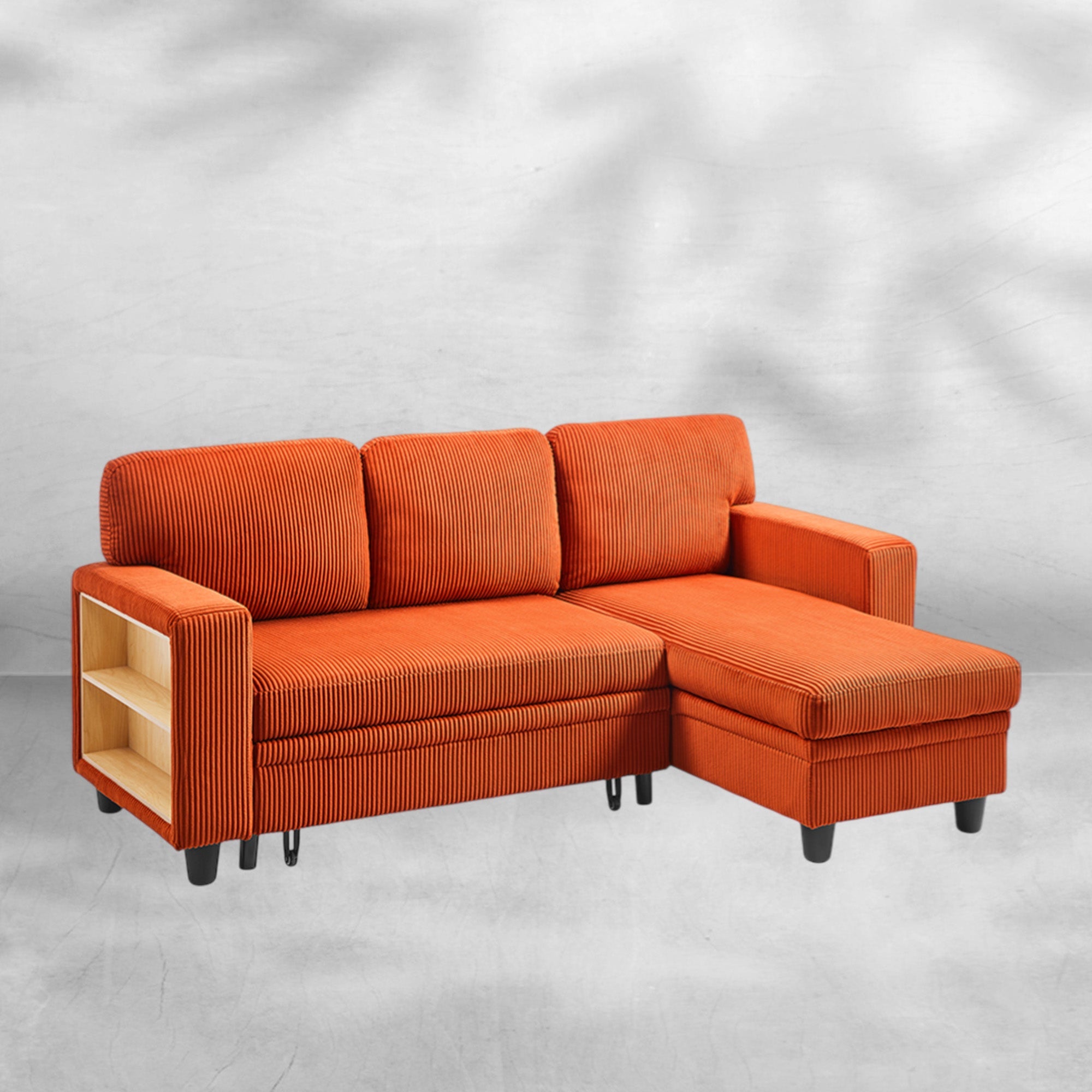 Beige 80-Inch Sleeper Sofa Bed with Storage Chaise