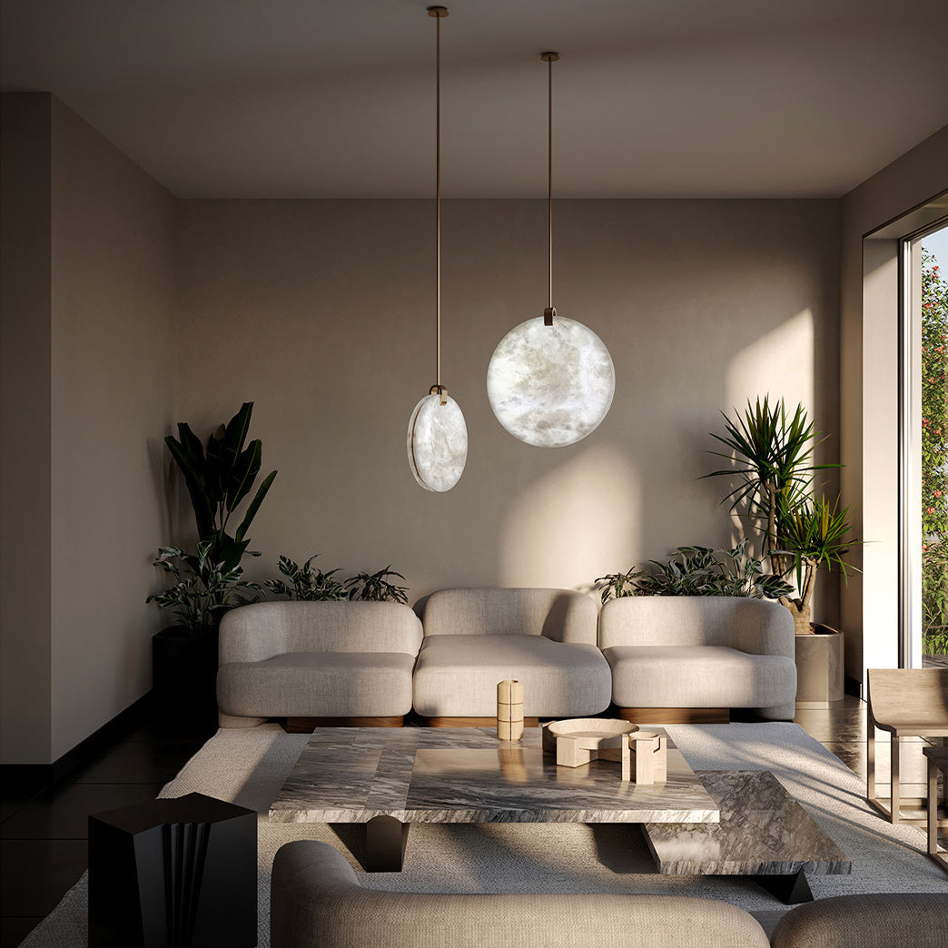 Soho Real Alabaster Disc Pendant Light, Pendant Lamp For Hallway, Staircase Pendant Light Luster Gaze   