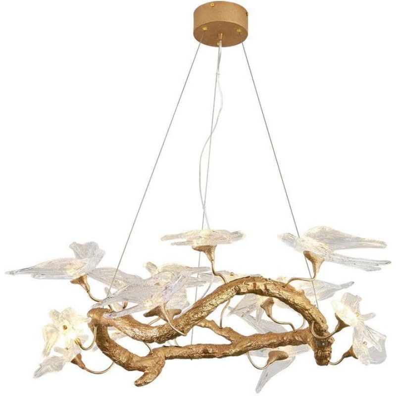 Luster Gaze Swallow Glass Tree Branch Round Chandelier - Background Shot