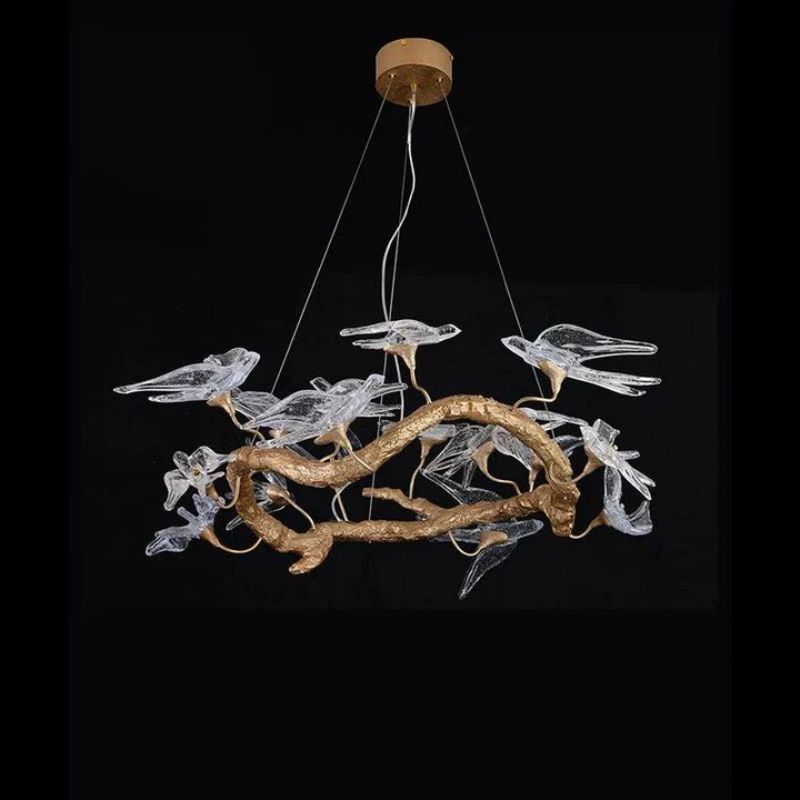 Luster Gaze Swallow Glass Tree Branch Round Chandelier - Background Shot