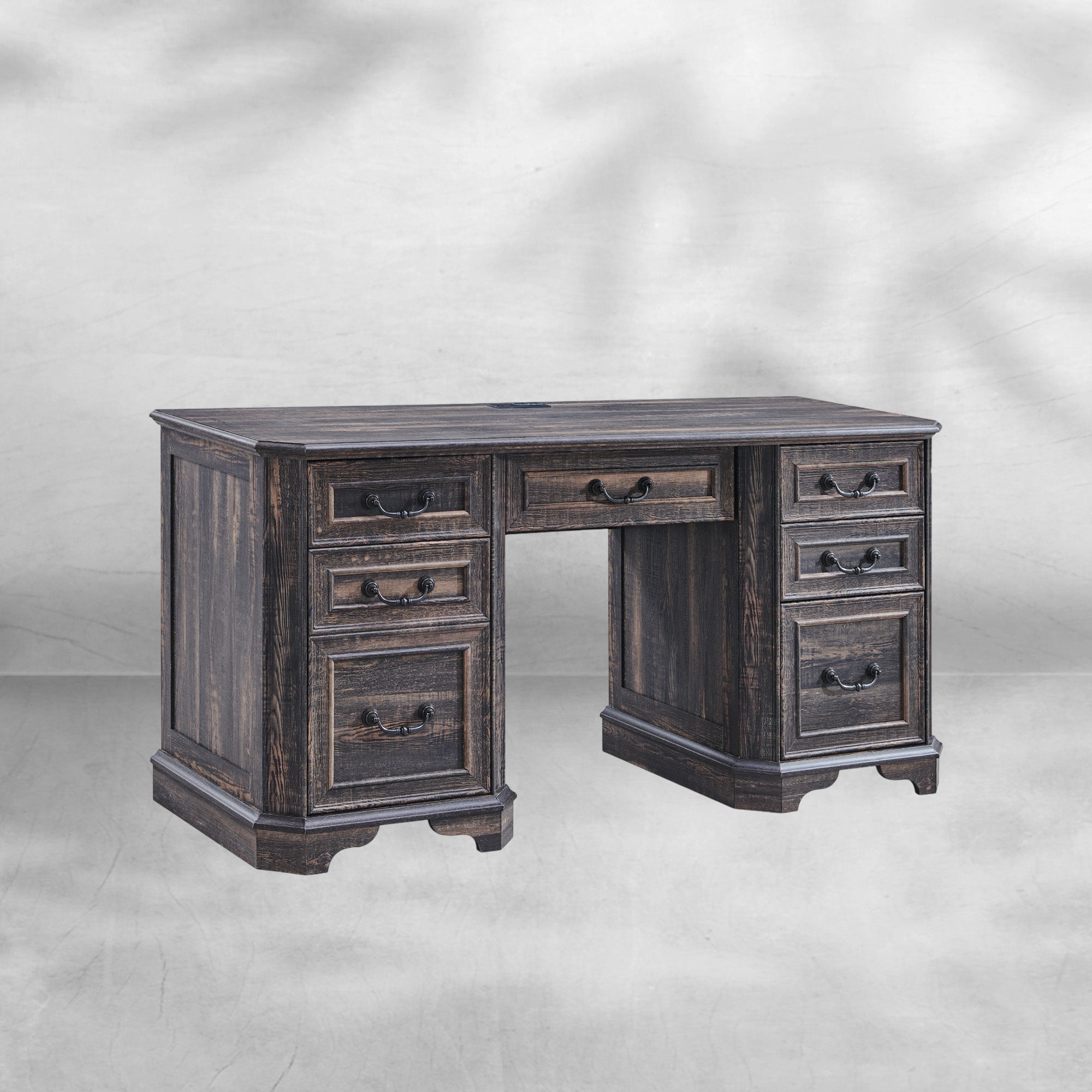 59" Farmhouse Executive Desk with Drawers & Charging Station
