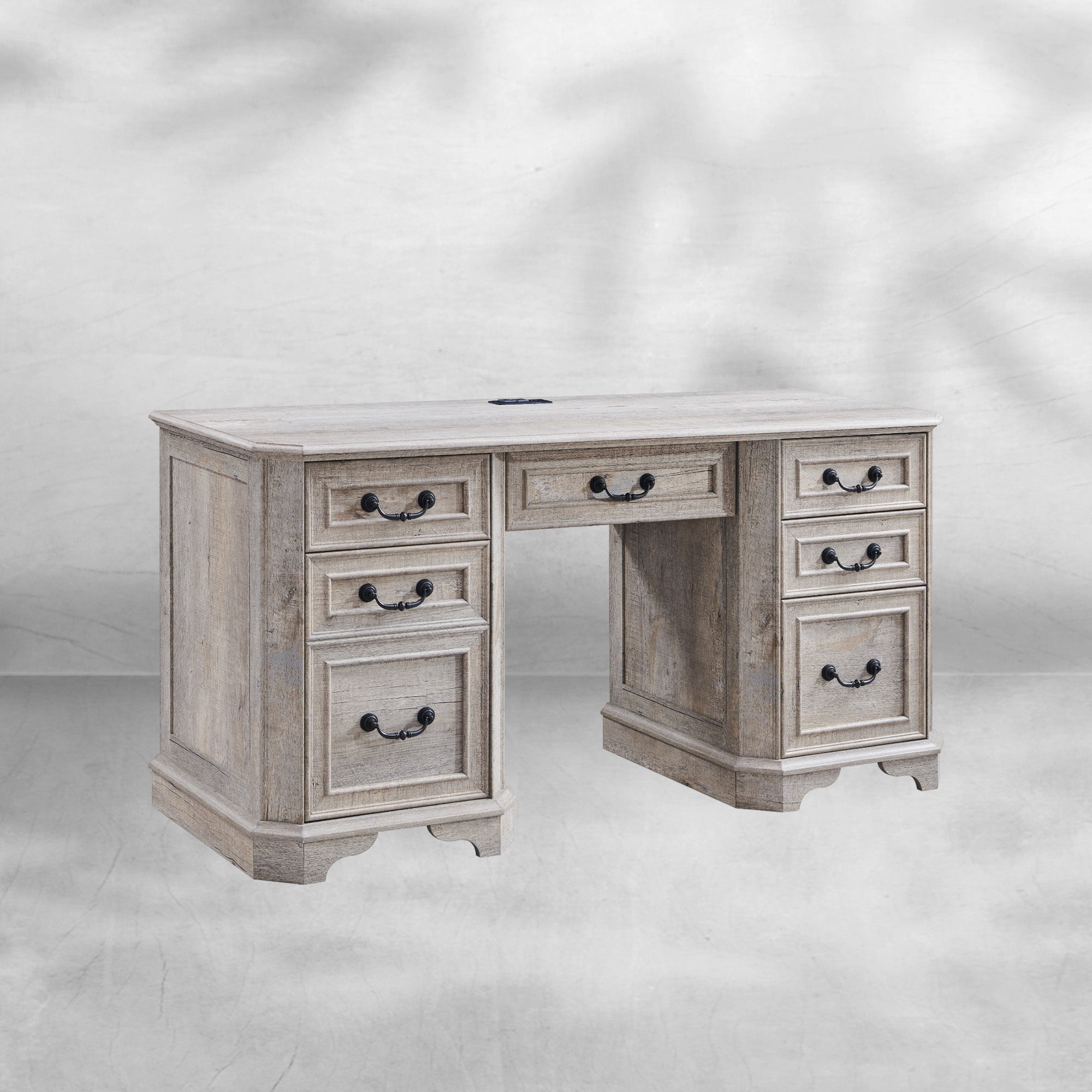 59" Farmhouse Executive Desk with Drawers & Charging Station