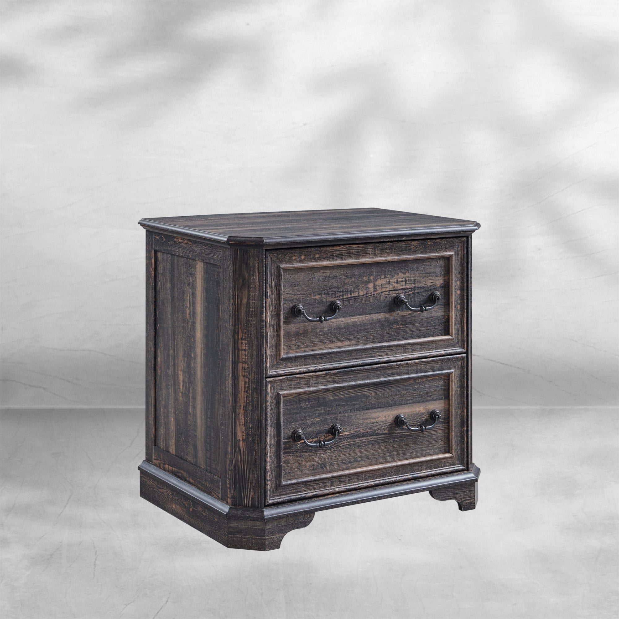 Rustic Oak 2-Drawer File Cabinet with Extended Desktop
