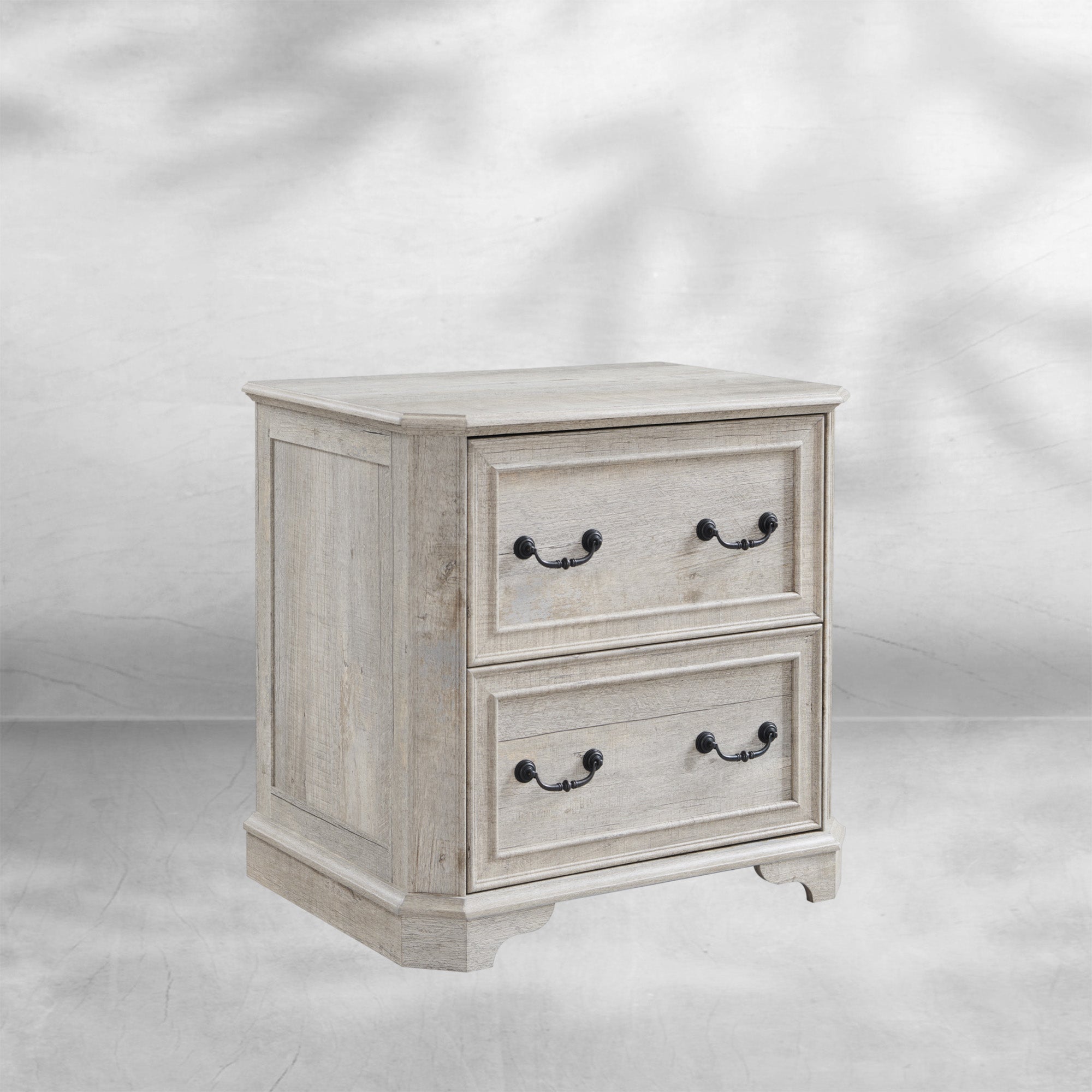 Rustic Oak 2-Drawer File Cabinet with Extended Desktop