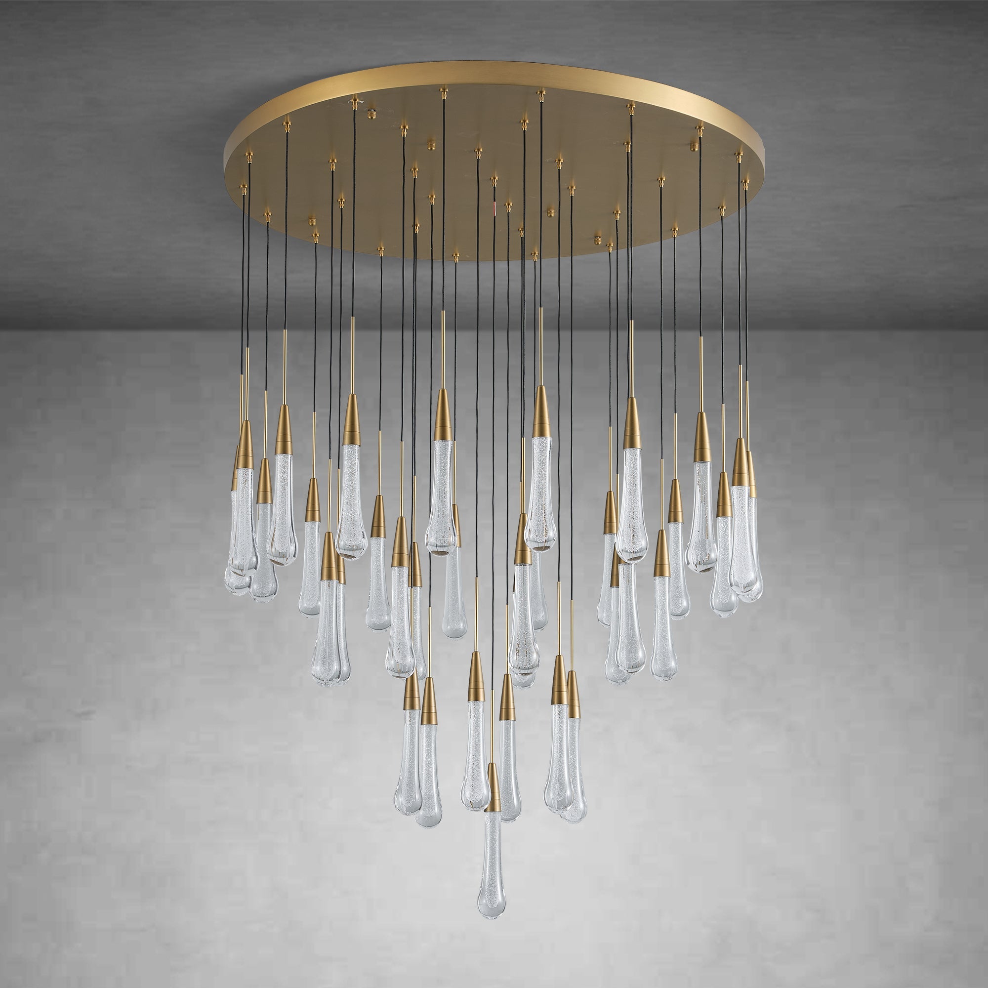 34-Light Gold Chandeliers for High Ceilings, Large Raine Chandelier for Foyer, Entryway, Staircase, Luxury Long Big Hanging Light Fixtures with Glass, Brass Pendant Light Fixtures Living Room