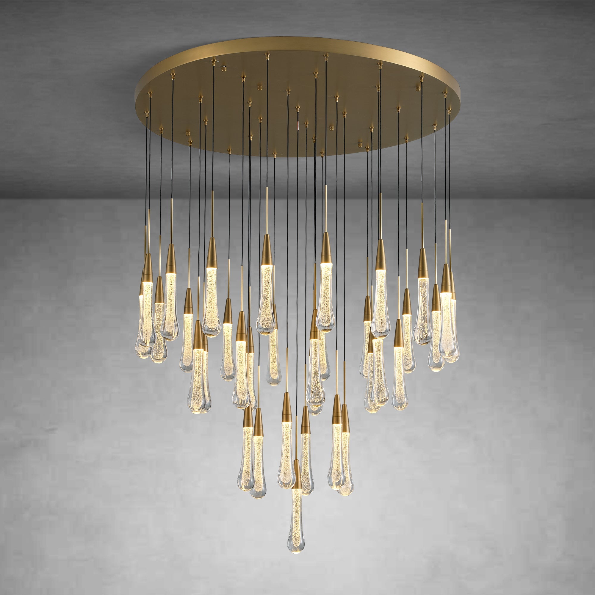 34-Light Gold Chandeliers for High Ceilings, Large Raine Chandelier for Foyer, Entryway, Staircase, Luxury Long Big Hanging Light Fixtures with Glass, Brass Pendant Light Fixtures Living Room