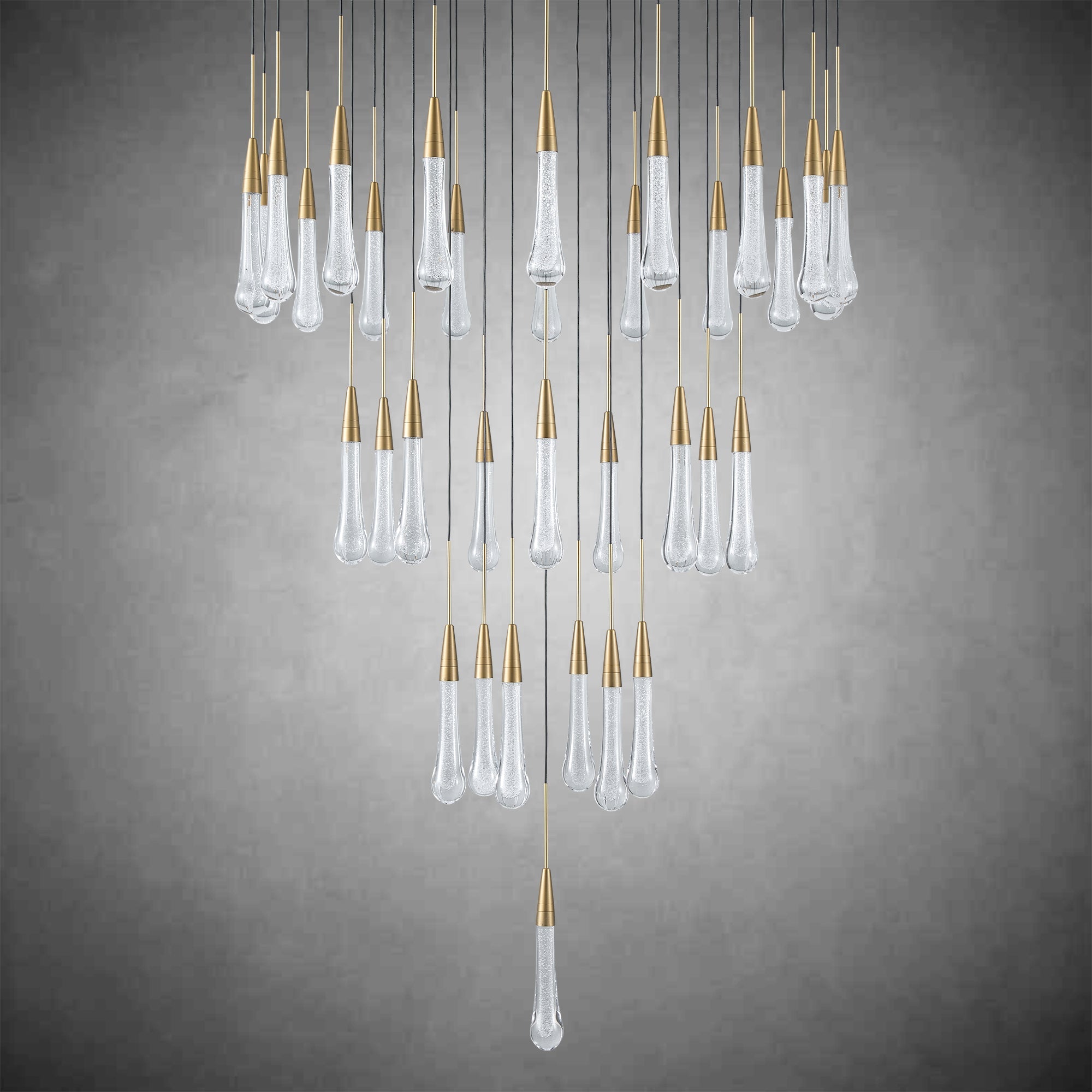 34-Light Gold Chandeliers for High Ceilings, Large Raine Chandelier for Foyer, Entryway, Staircase, Luxury Long Big Hanging Light Fixtures with Glass, Brass Pendant Light Fixtures Living Room
