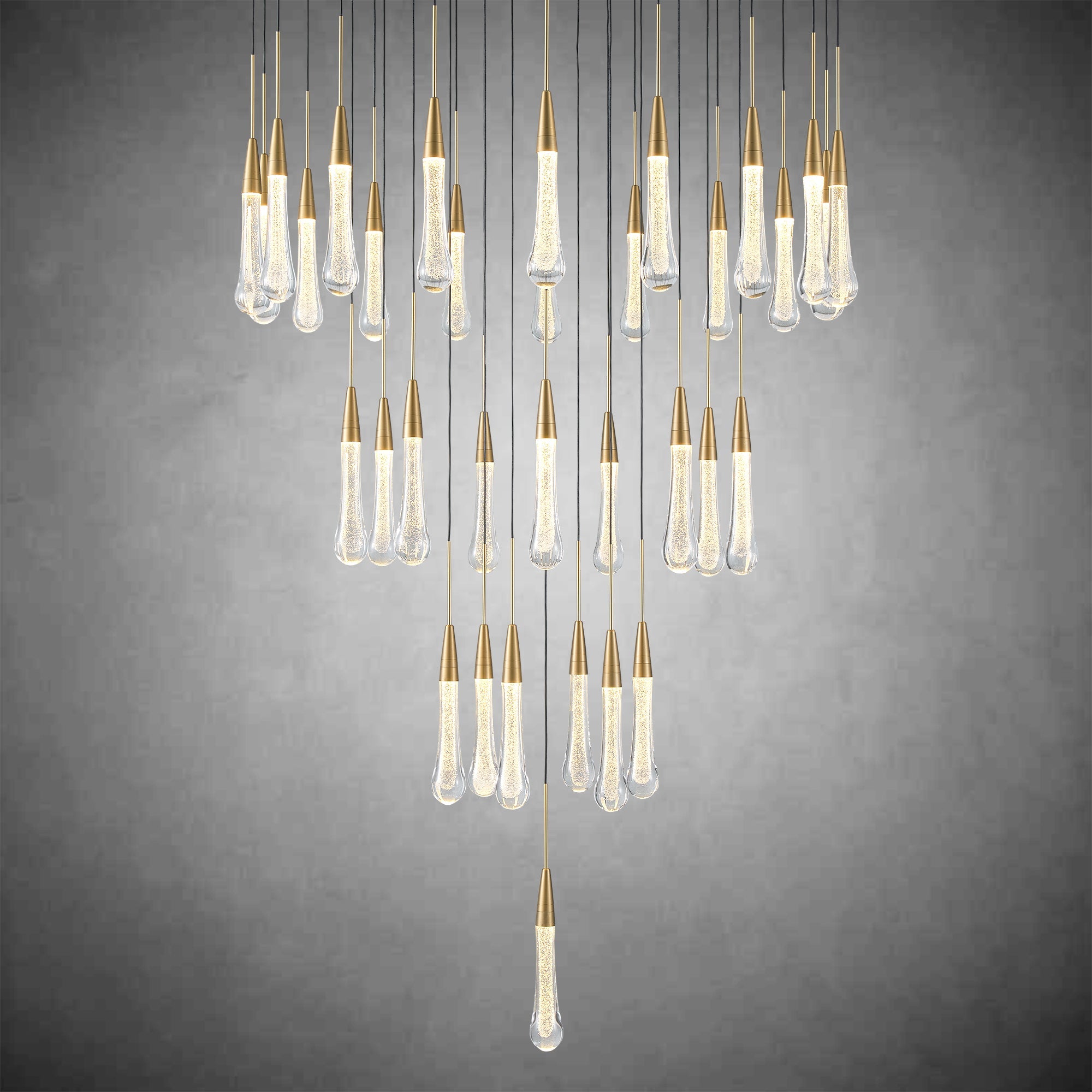 34-Light Gold Chandeliers for High Ceilings, Large Raine Chandelier for Foyer, Entryway, Staircase, Luxury Long Big Hanging Light Fixtures with Glass, Brass Pendant Light Fixtures Living Room