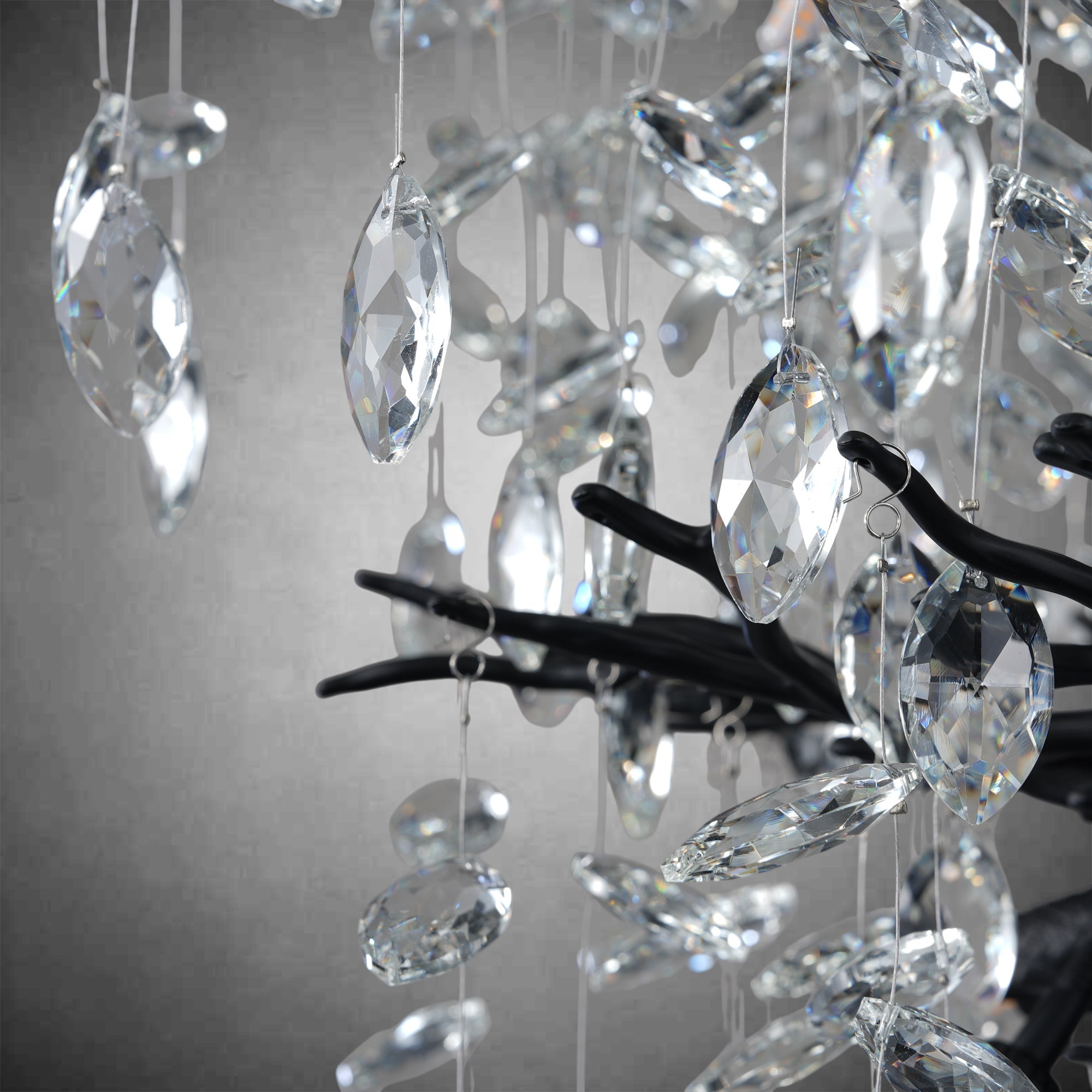 30" Black Crystal Chandelier, 10-Light Tree Branch Chandelier for Dining Room, Luxury Round K9 Crystal Raine Chandeliers Light Fixture for Living Room Foyer Entryway Bedroom Kitchen