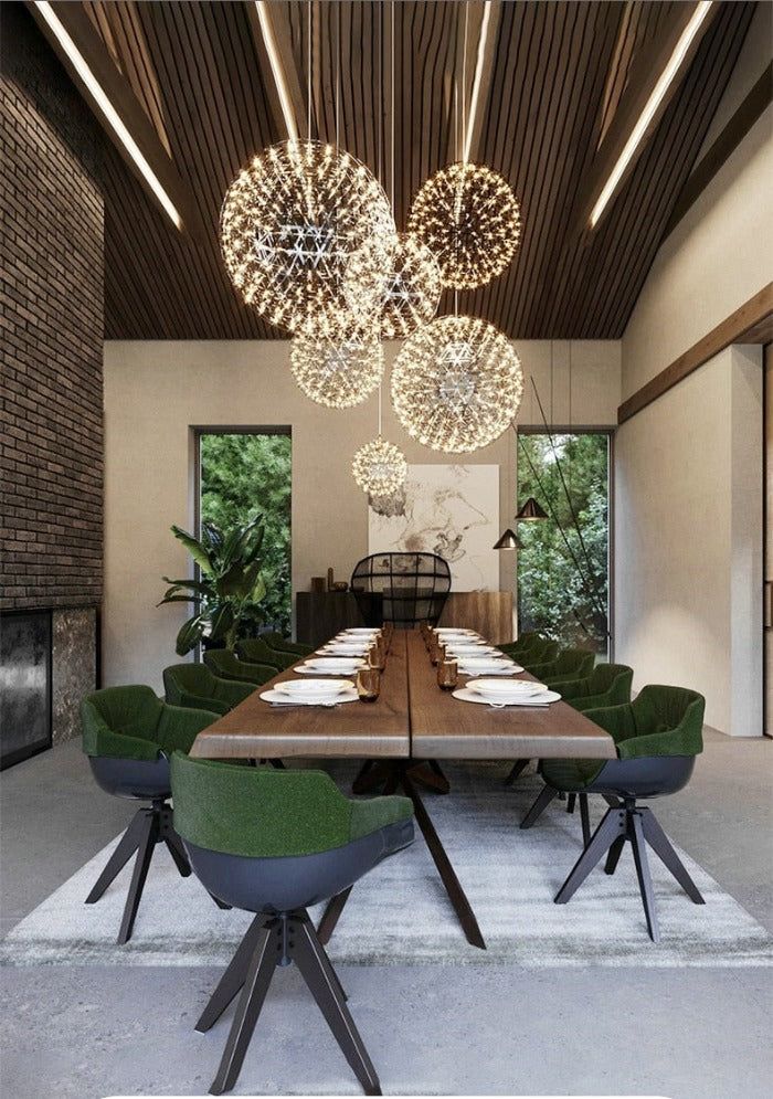 Round Starry Sky Chandelier Light Fire Ball Ceiling Lighting for Living Room/Cottage/High-ceiling