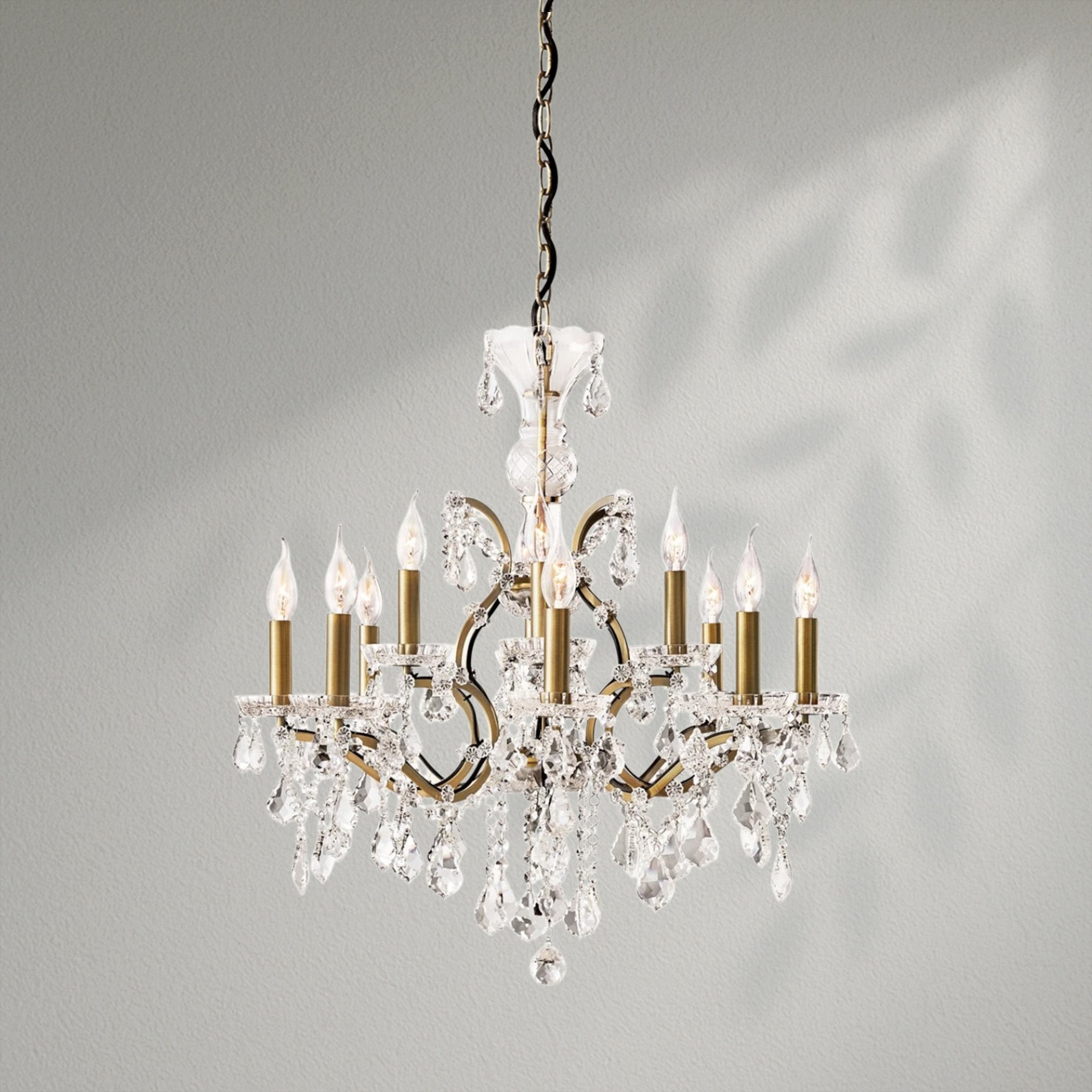 19th C. Romoco Iron & Crystal Round  Dining Room Chandelier 28"