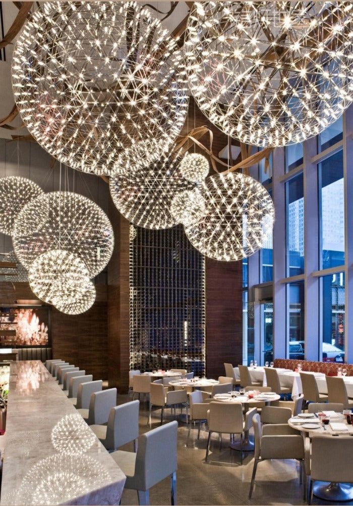 Round Starry Sky Chandelier Light Fire Ball Ceiling Lighting for Living Room/Cottage/High-ceiling